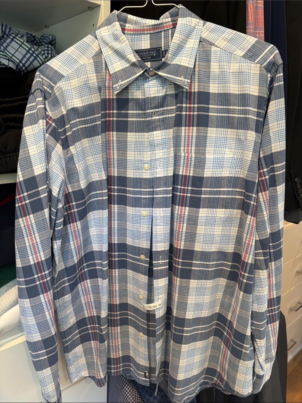 Vineyard Vines Men’s Navy, Light Blue & White Plaid Button-Down Shirt